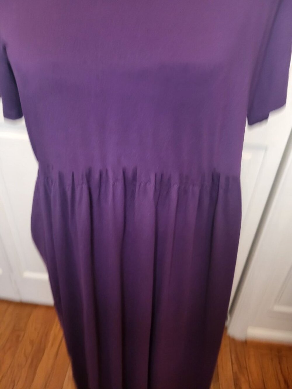 Entro Eggplant Purple Knit Maxi Dress Pleated L Comfort Summer Travel Vacation - Picture 4 of 9